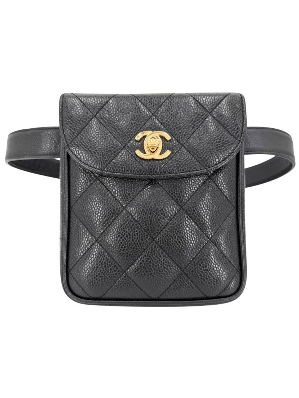 Chanel Waist Bag Quilted Small CC Logo Caviar Leather Black Gold